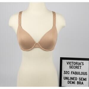 VICTORIA SECRET Fabulous 32C 32 C Unlined Semi Demi Bra Sexy Tan Nude Beige VS